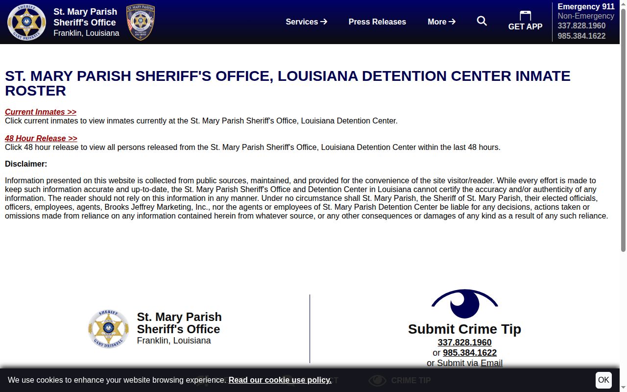 St. Mary Parish 24-hour release roster limits and verification notice