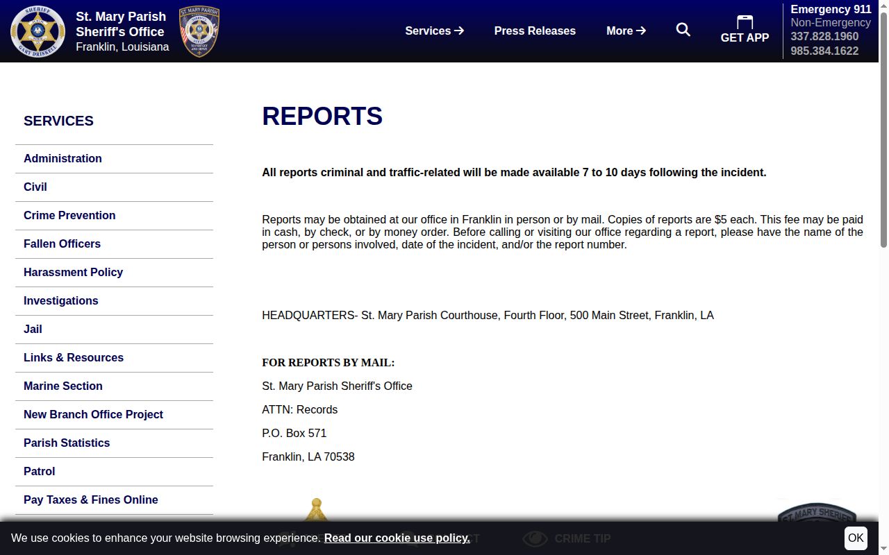 St. Mary Parish Sheriff records route for release record requests
