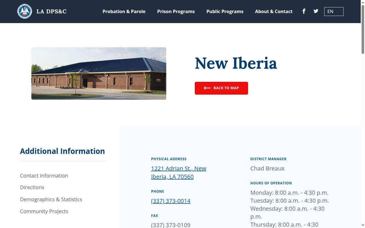 New Iberia post-release supervision office serving St. Mary Parish