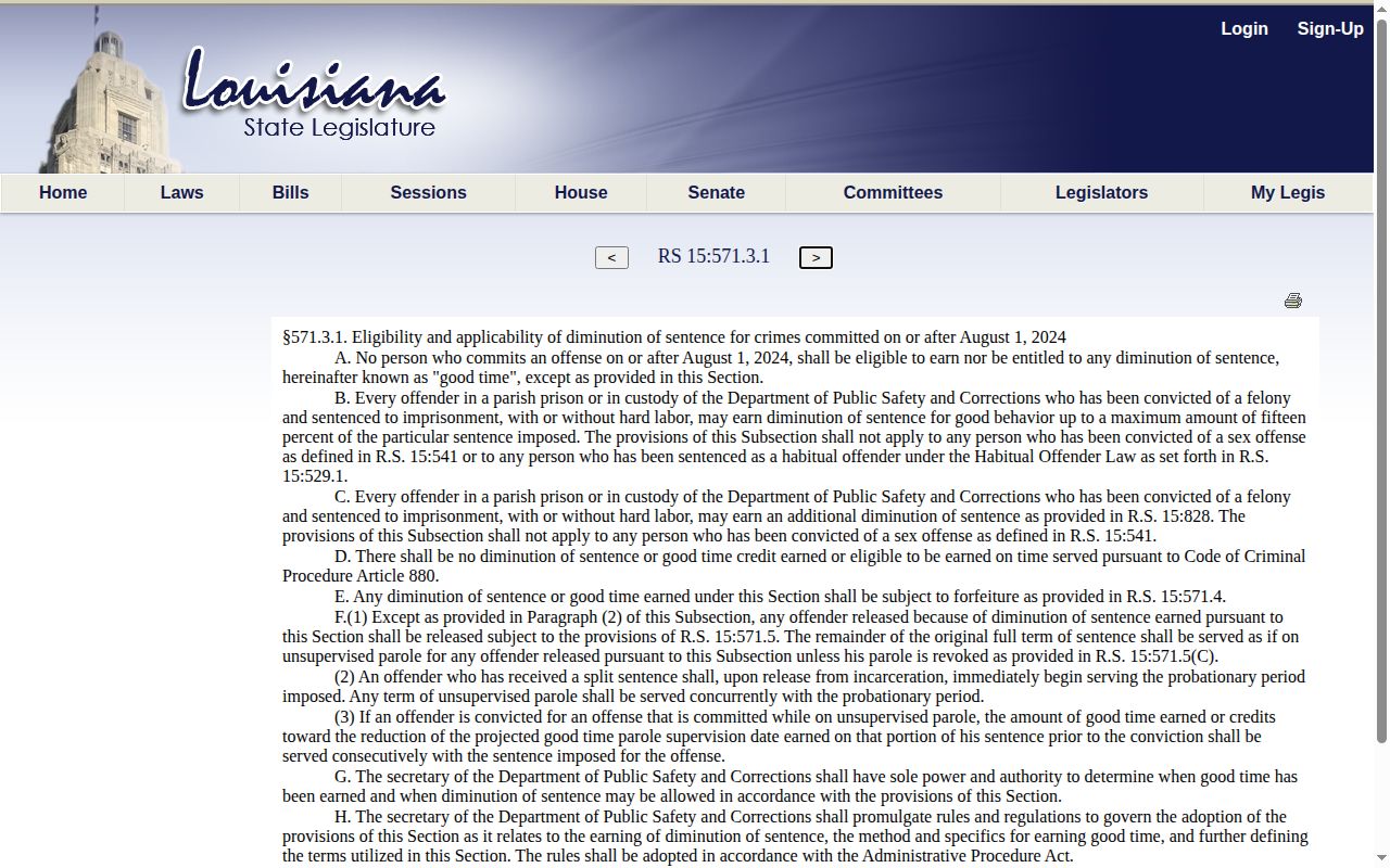 Post-2024 Louisiana good-time law for St. Mary Parish release date lookup